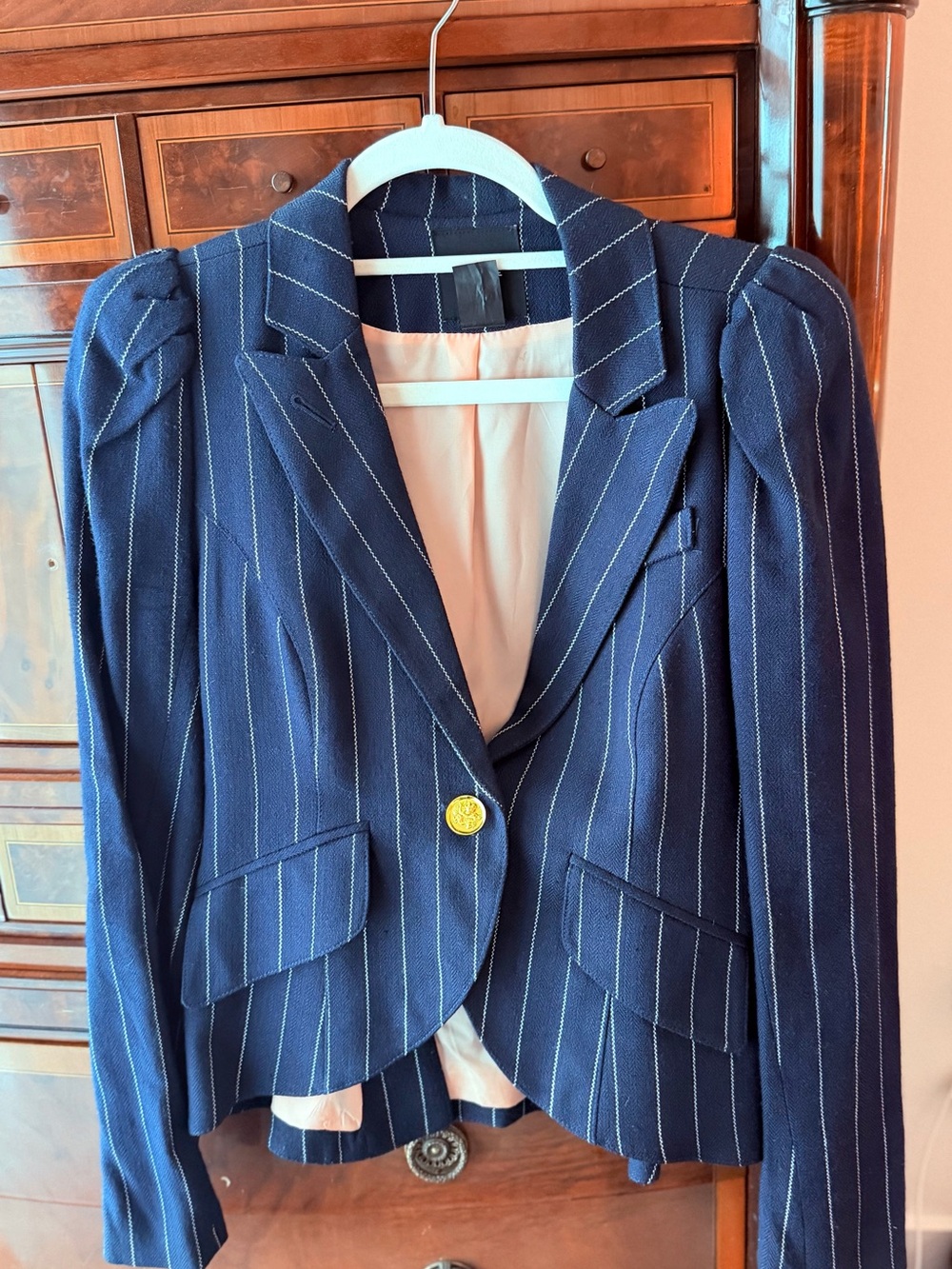 Smythe Navy Pinstripe Blazer with Gold Button